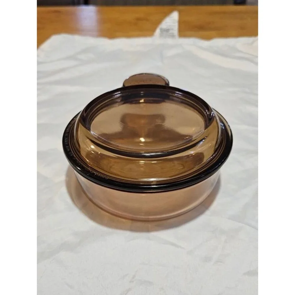 Vintage CorningWare Vision Amber Heat N Serve Grab It Bowl V-150-B w Glass lid
